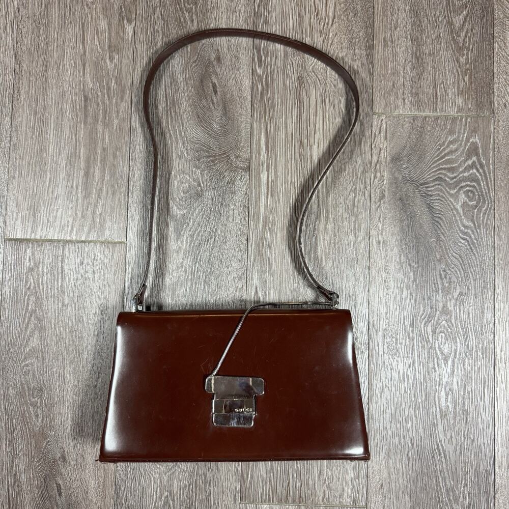 Authentic Gucci Shoulder Bag Leather Chocolate Brown Damaged Inside
